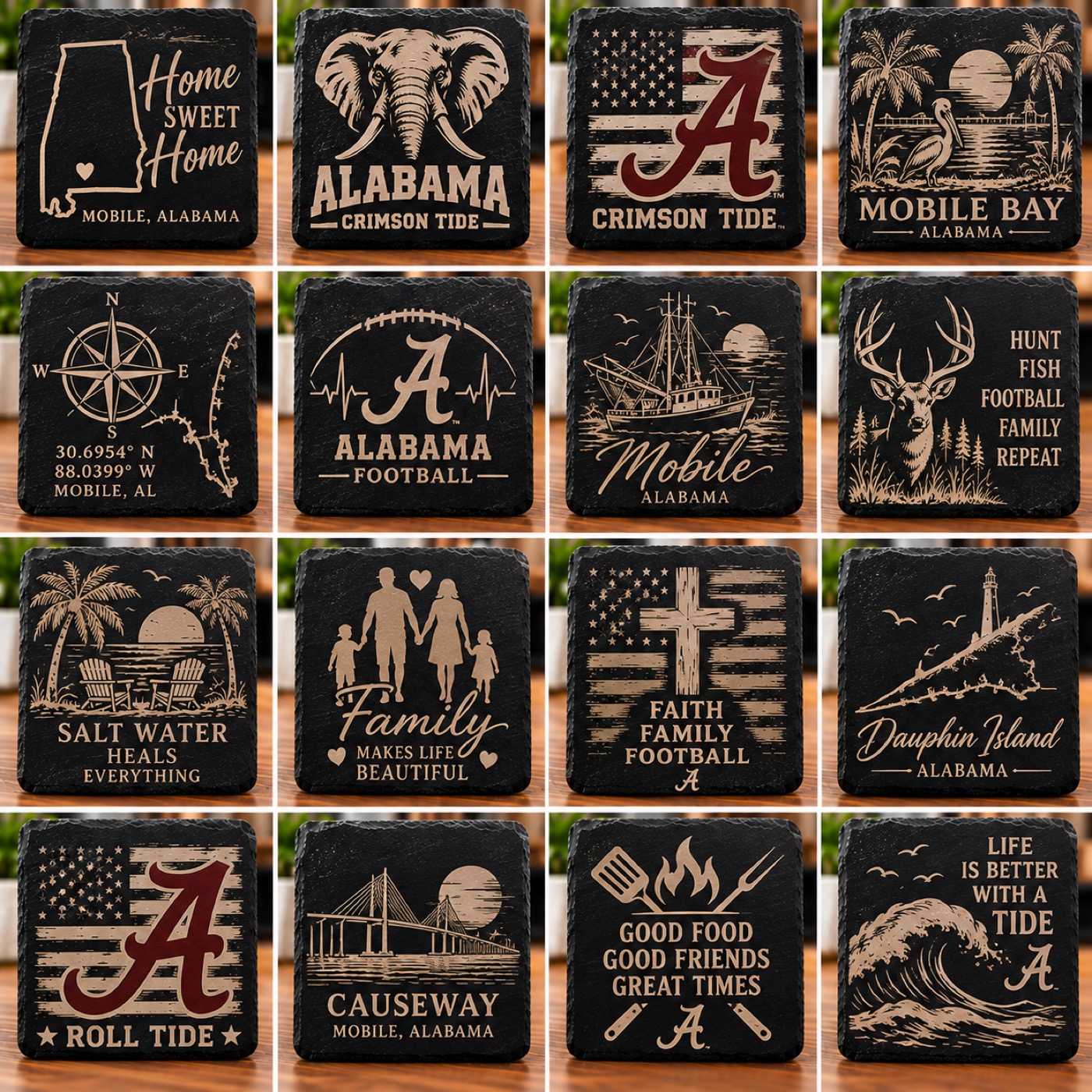Alabama slate coaster set