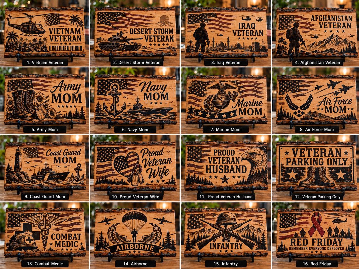 Veteran and service live-edge signs