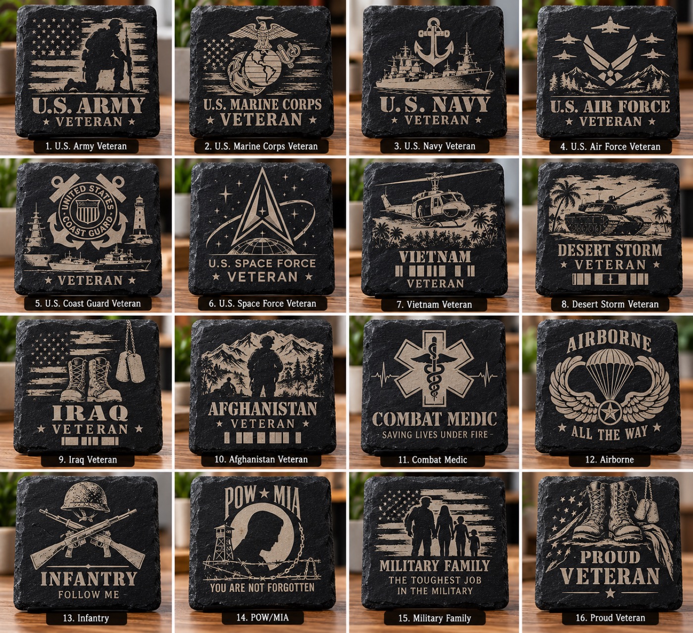 Military slate coaster collection