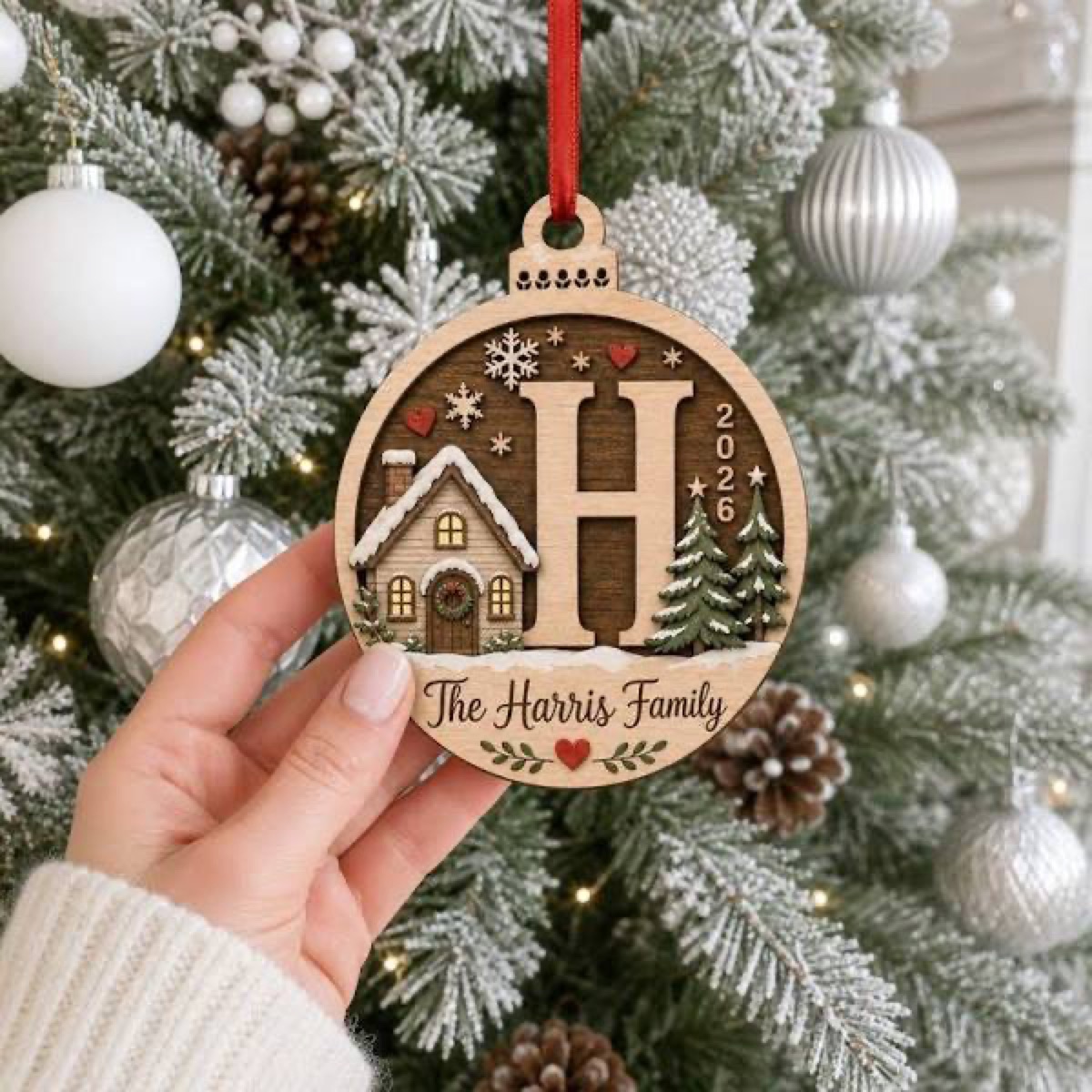 Layered family Christmas ornament
