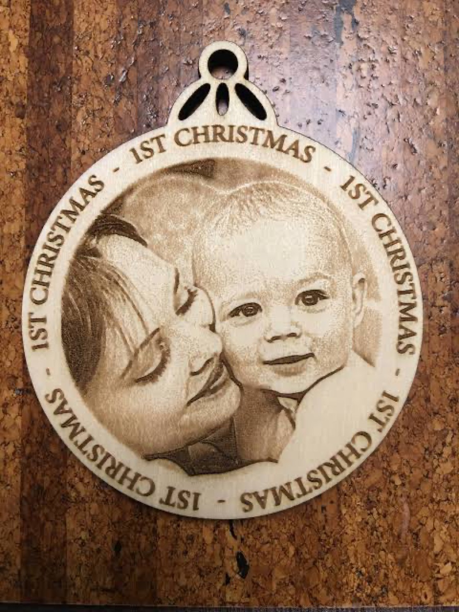 Photo engraved first Christmas ornament