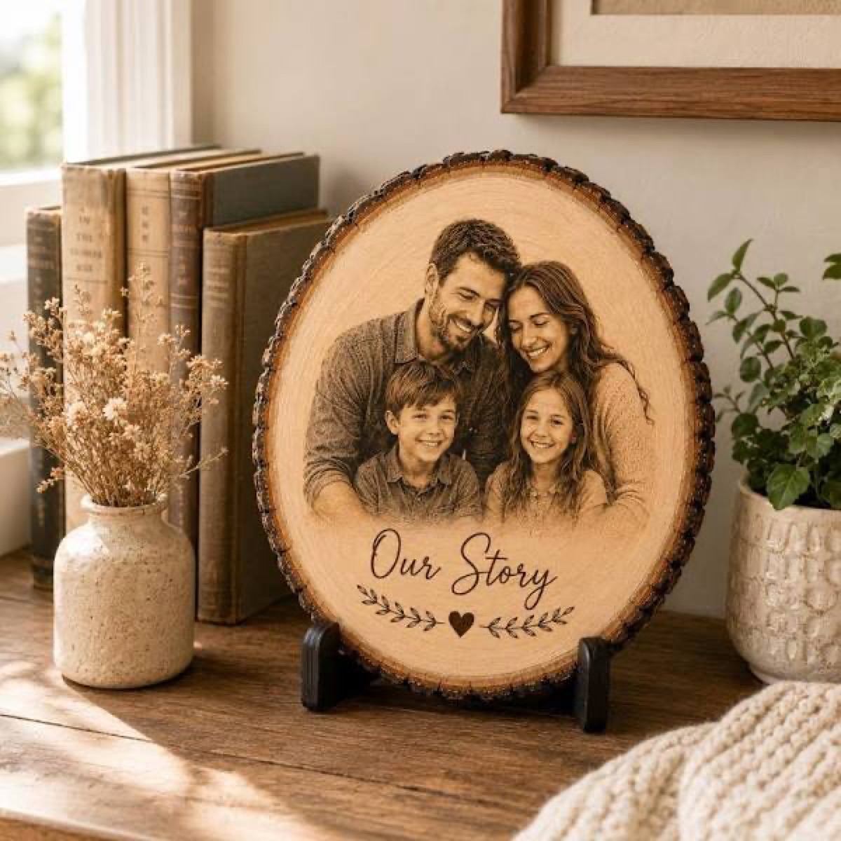 Family photo laser engraved wood keepsake