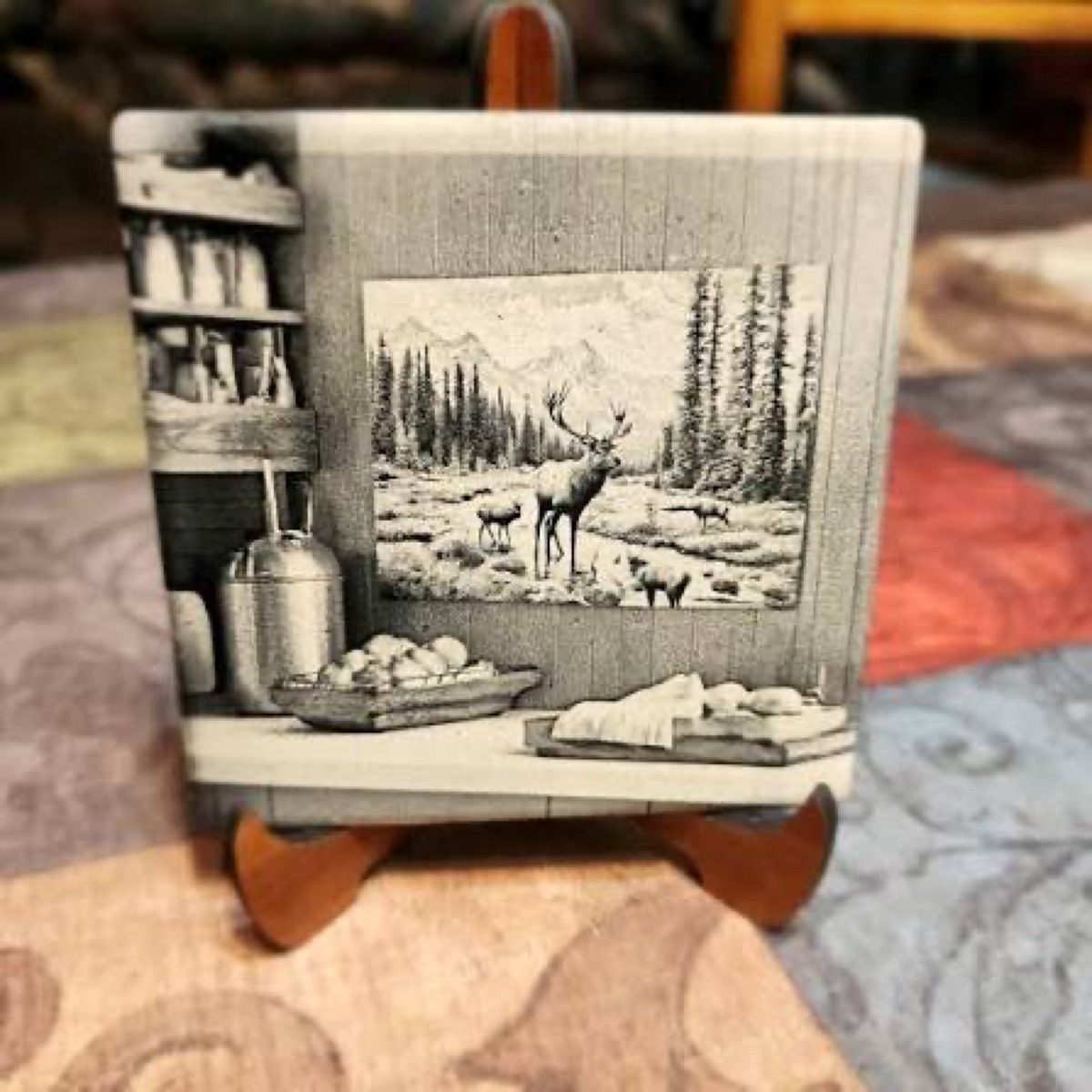 Outdoor scene slate engraving