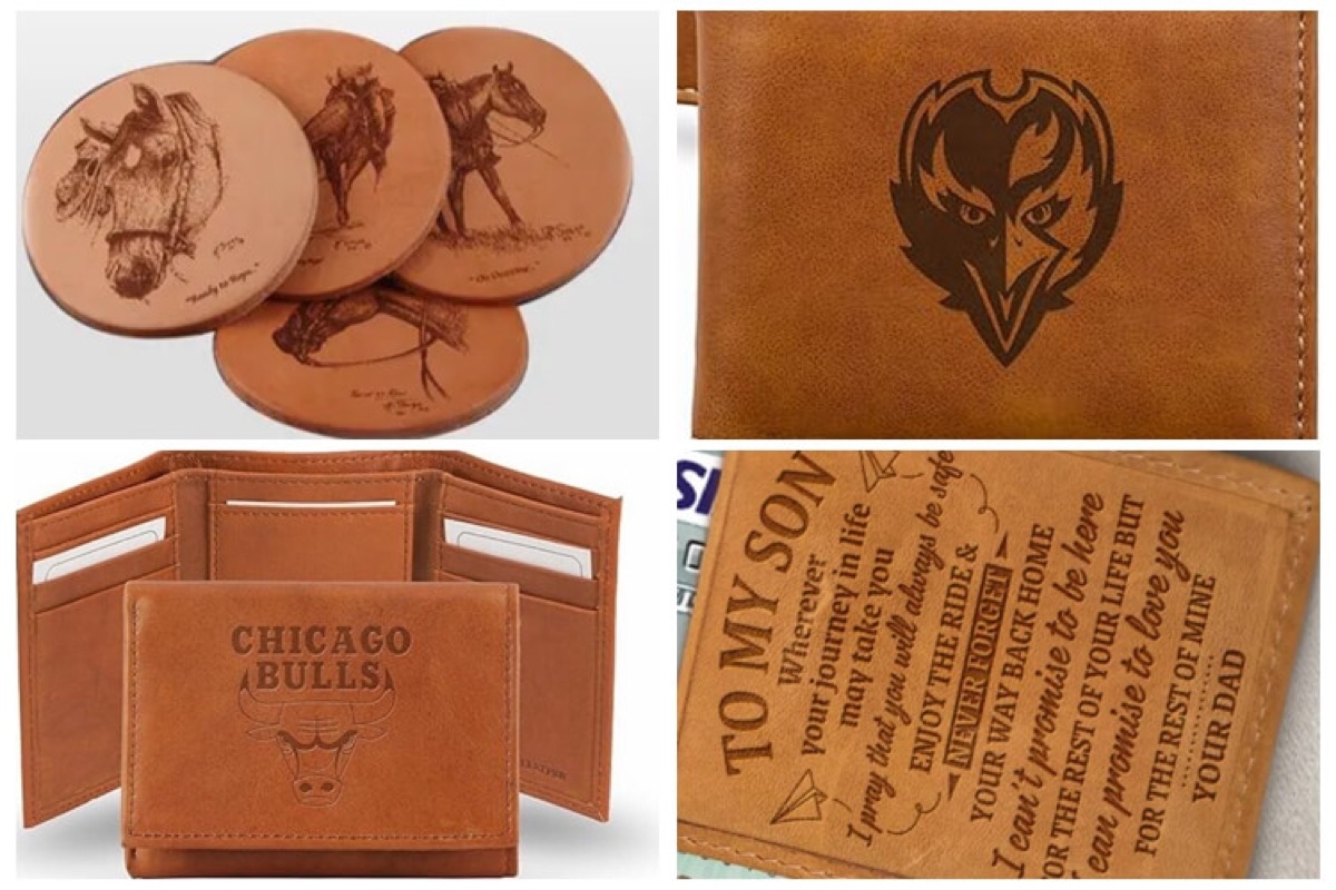 Leather wallet and patch engraving